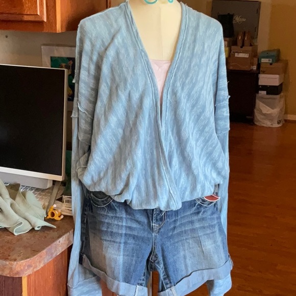 Free People Laguna White Indigo Wrap Top Size L, NWT - Picture 1 of 14